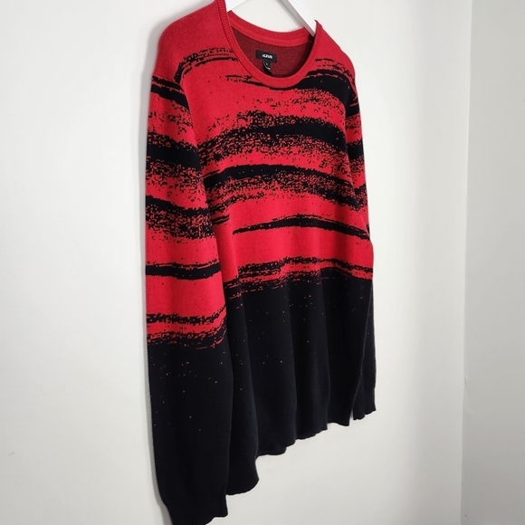 ALFANI Jester Red Black Abstract 100% Cotton Pullover Crew Neck Sweater NEW L - Picture 2 of 8